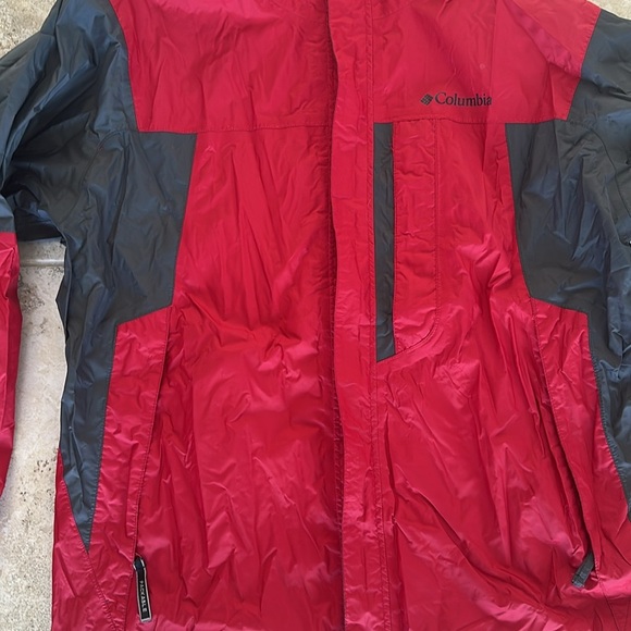 Columbia Red & Gray Rain Jacket Wind Breaker Full Zip Hooded Men’s Large - Picture 2 of 10